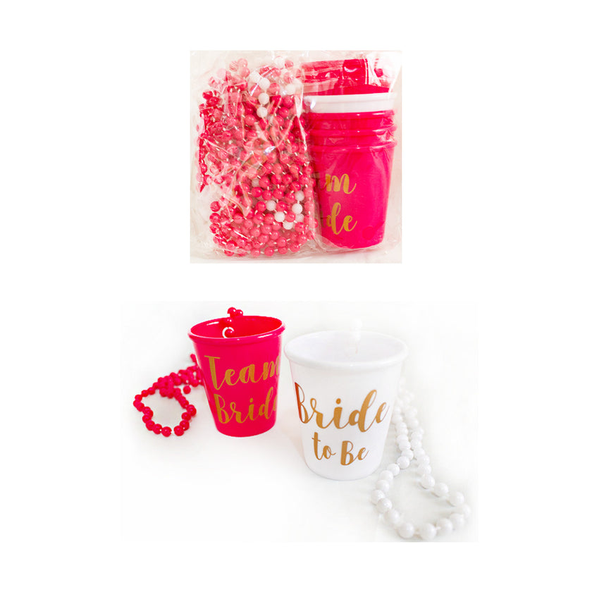 Collar de perlas con vaso shot “team bride” 1pqt