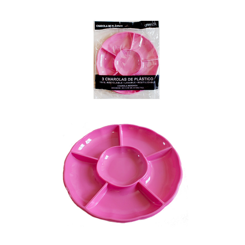 Plato Charola Redonda Rosa de plástico 1pq