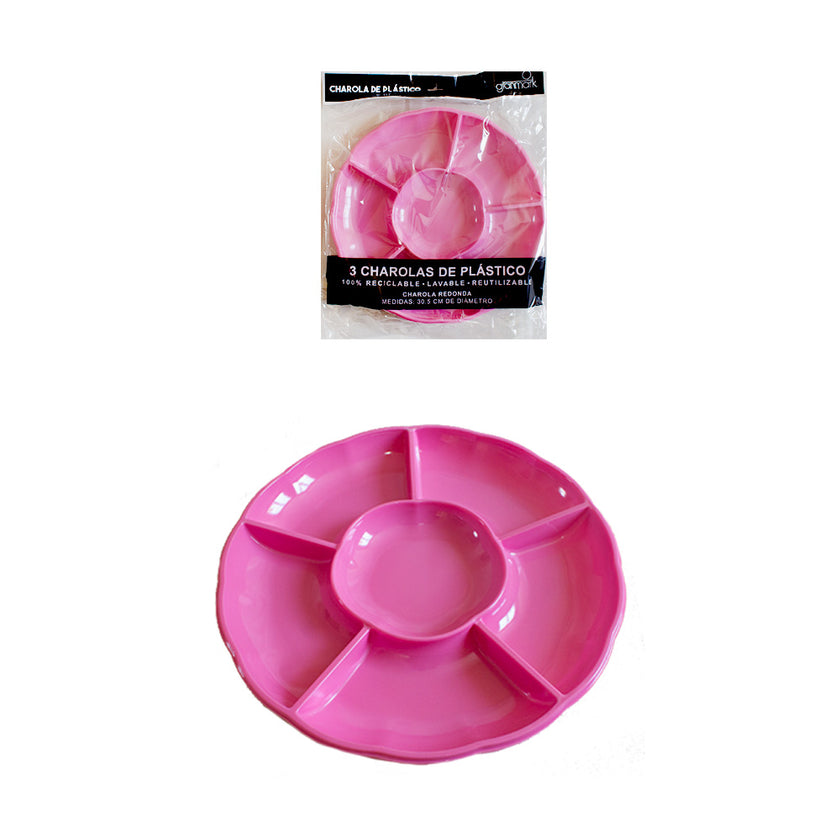 Plato Charola Redonda Rosa de plástico 1pq