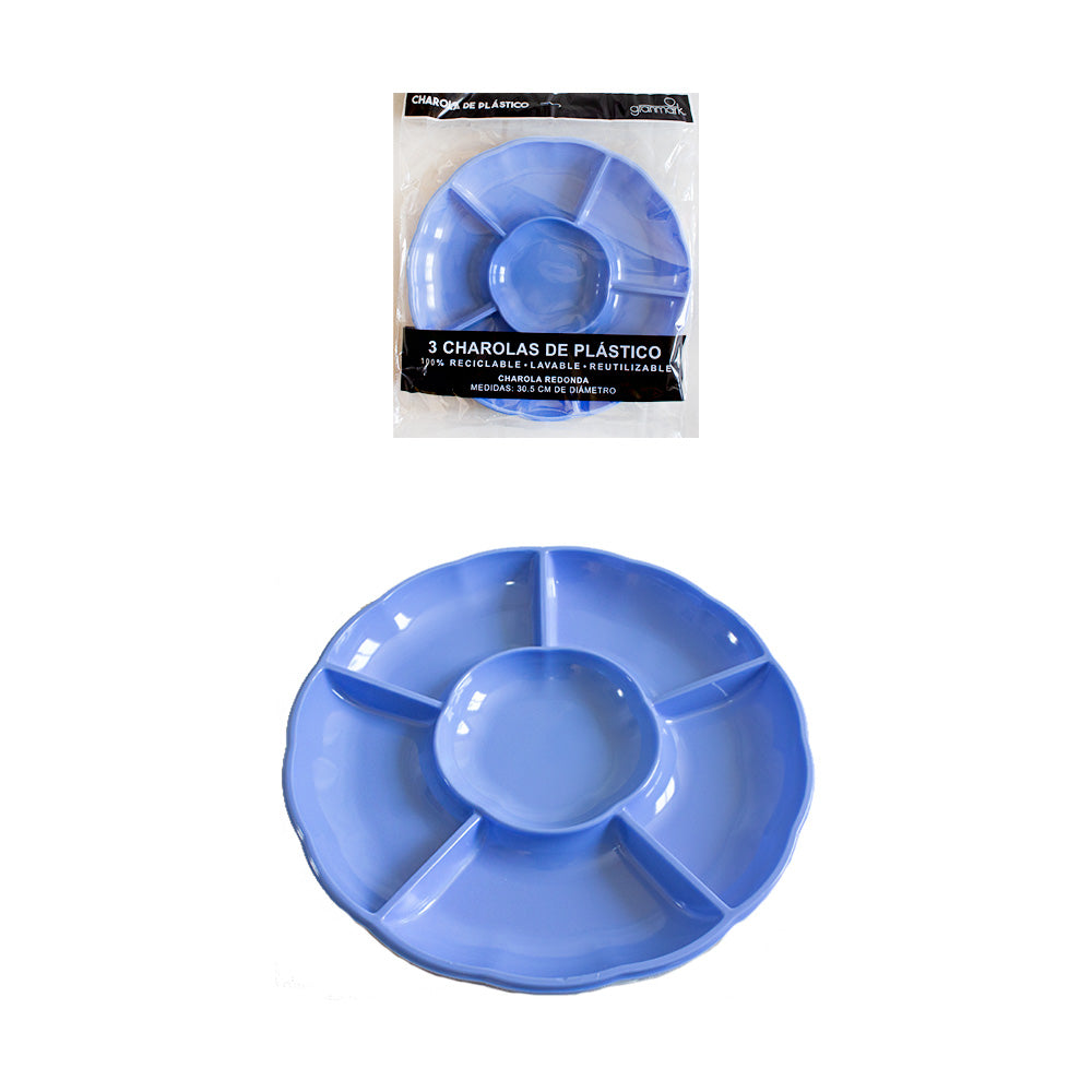 Plato Charola Redonda Azul de plástico 1pq