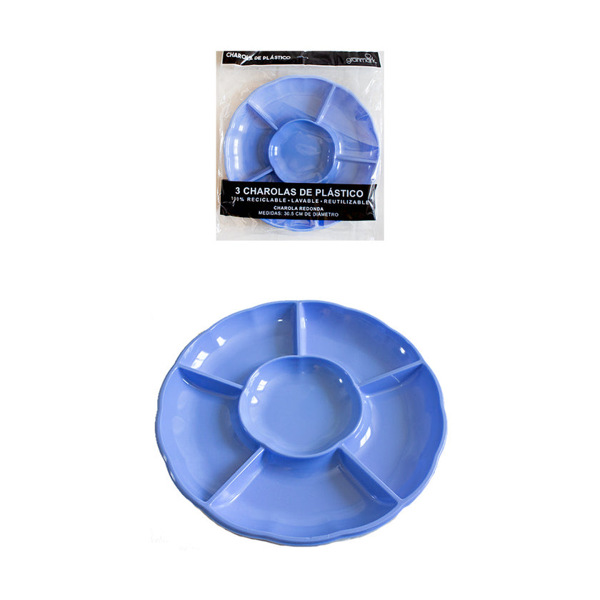 Plato Charola Redonda Azul de plástico 1pq