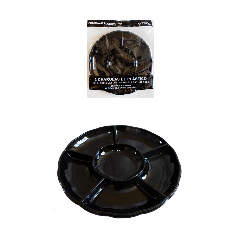 Plato Charola Redonda Negro de plástico 1pq