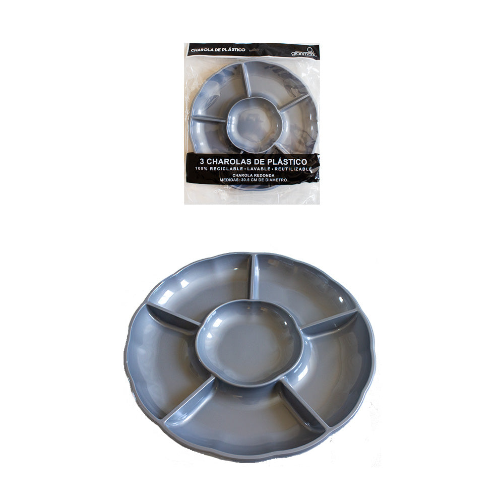 Plato Charola Redonda Gris de plástico 1pq