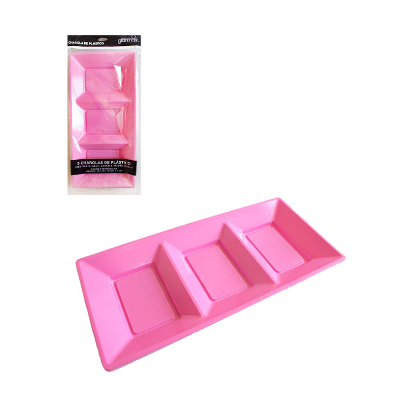 Plato Charola Rectangular Rosa de plástico 1pq