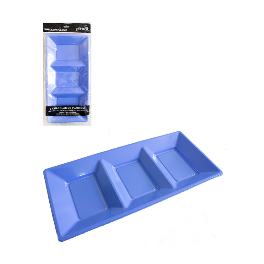 Plato Charola Rectangular Azul de plástico 1pq