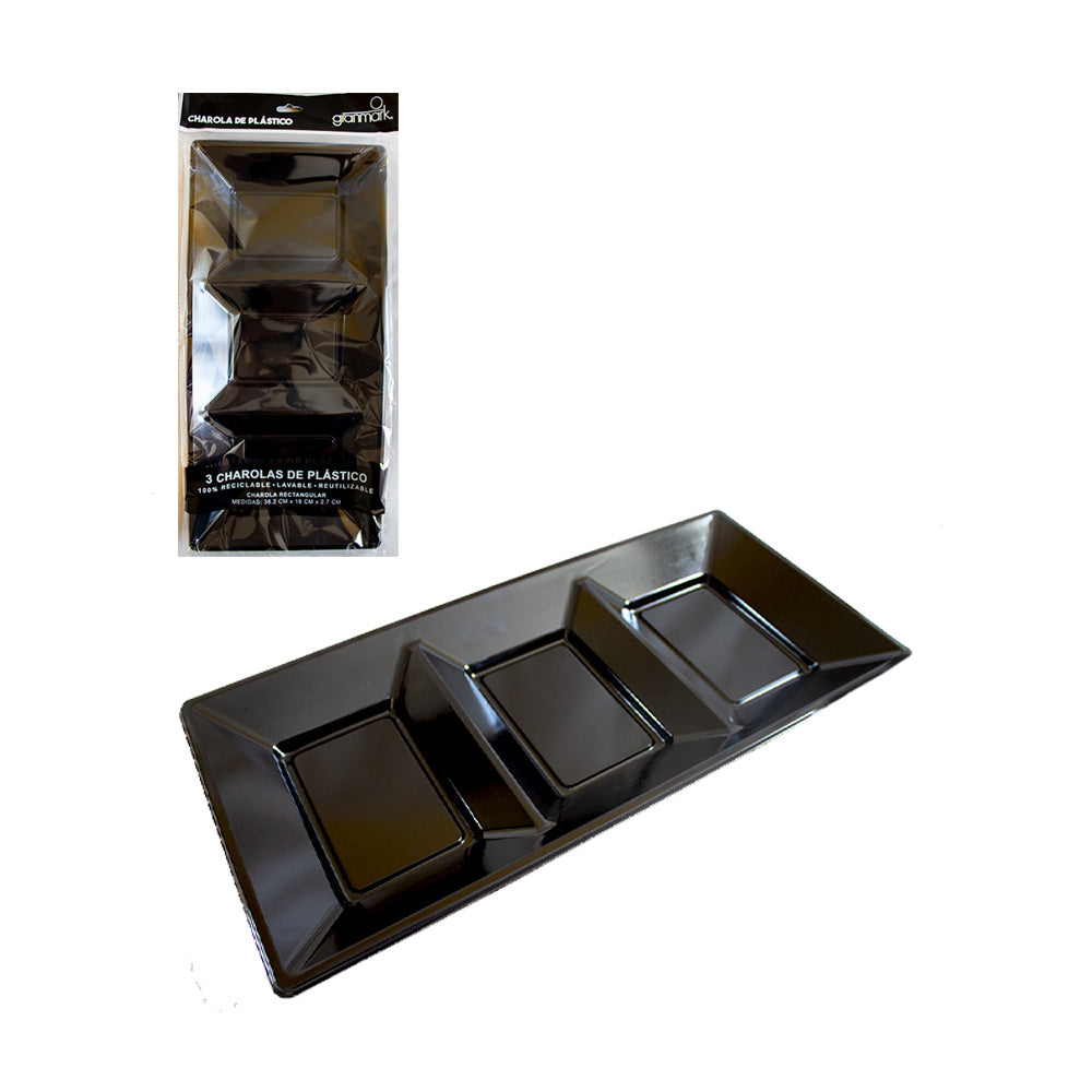 Plato Charola Rectangular Negro de plástico 1pq