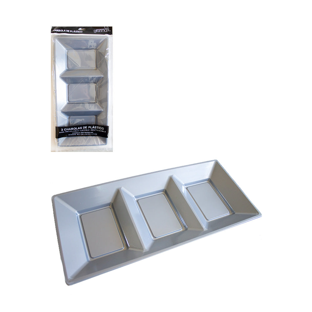 Plato Charola Rectangular Gris de plástico 1pq