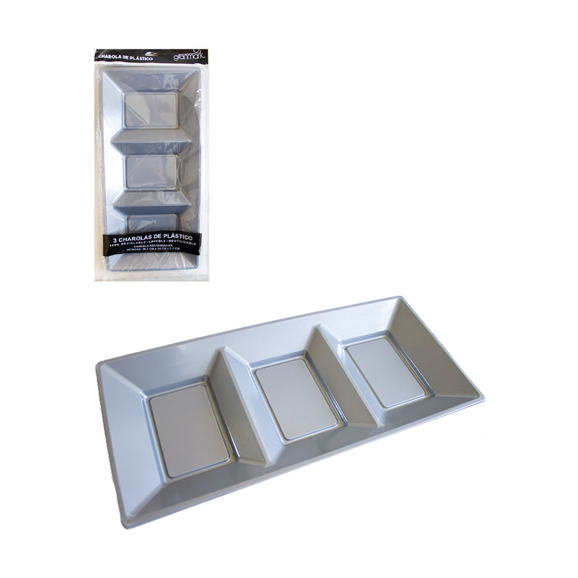 Plato Charola Rectangular Gris de plástico 1pq