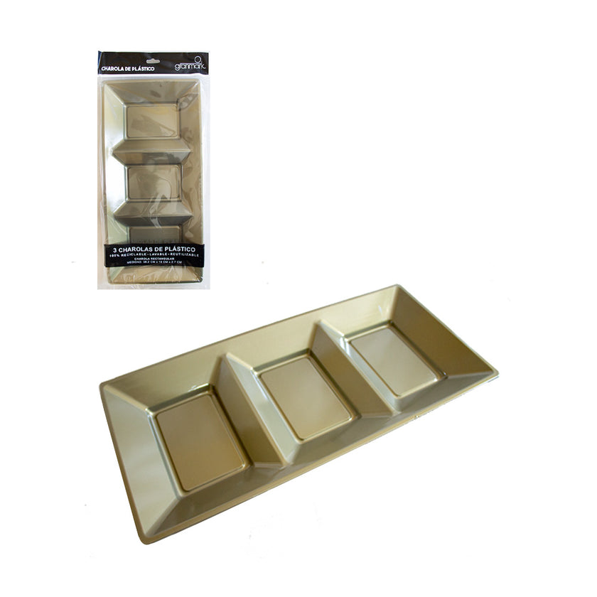 Plato Charola Rectangular Oro de plástico 1pq