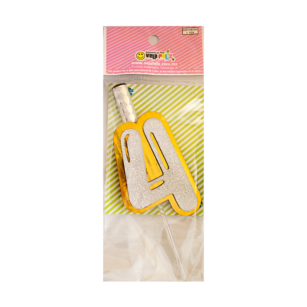 Vela pirotécnica “4” plateado 1pza