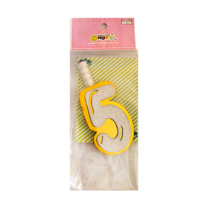 Vela pirotécnica “5” plateado 1pza