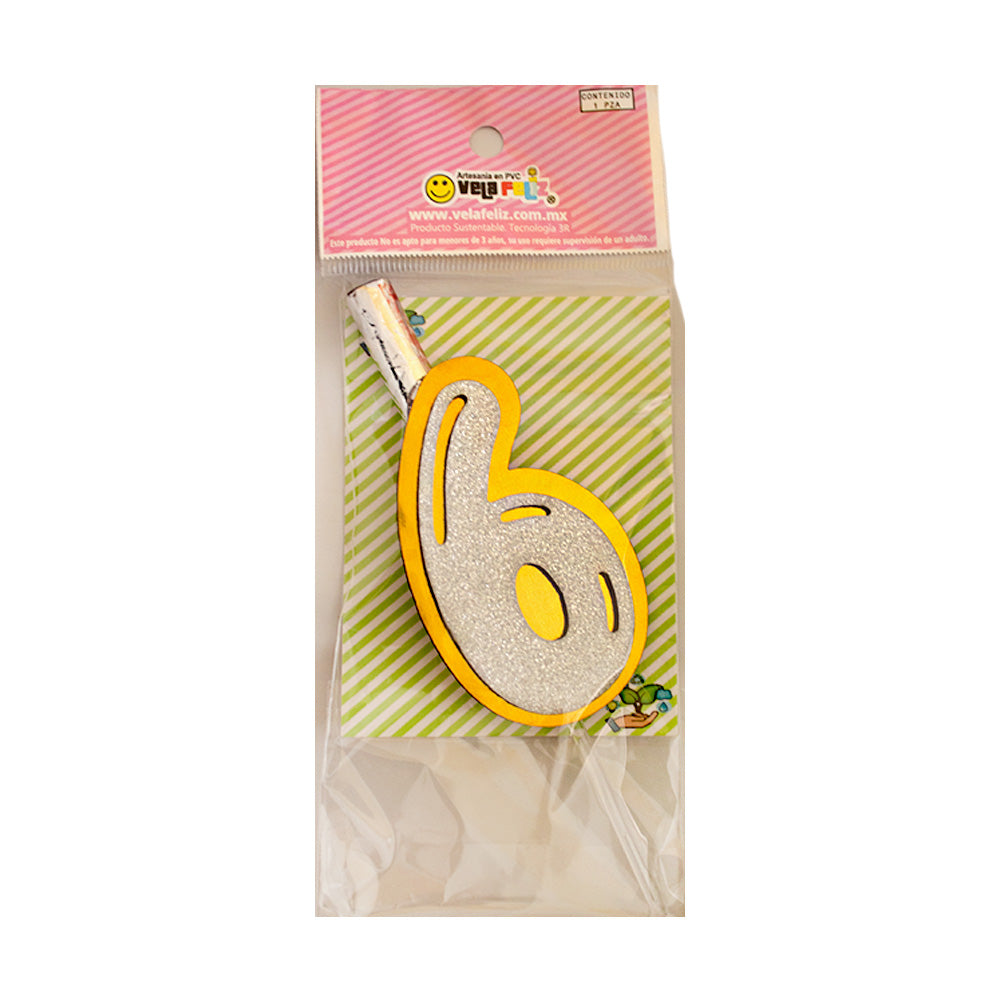 Vela pirotécnica “6” plateado 1pza